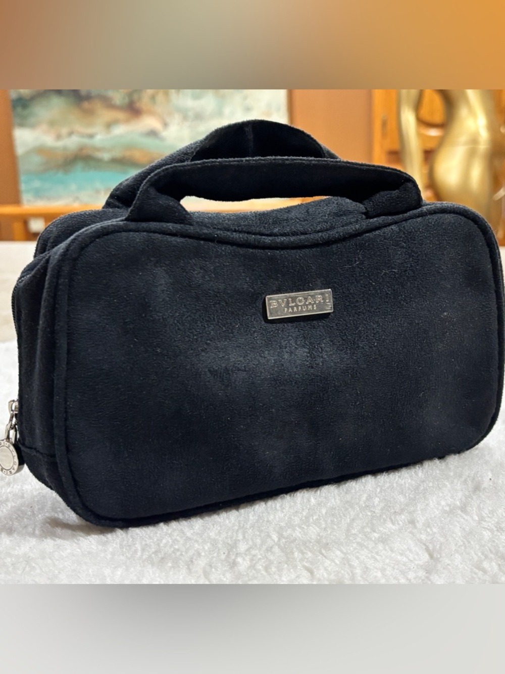 Bulgari Black Suede Men’s Toiletry Case/ Make up kit.
